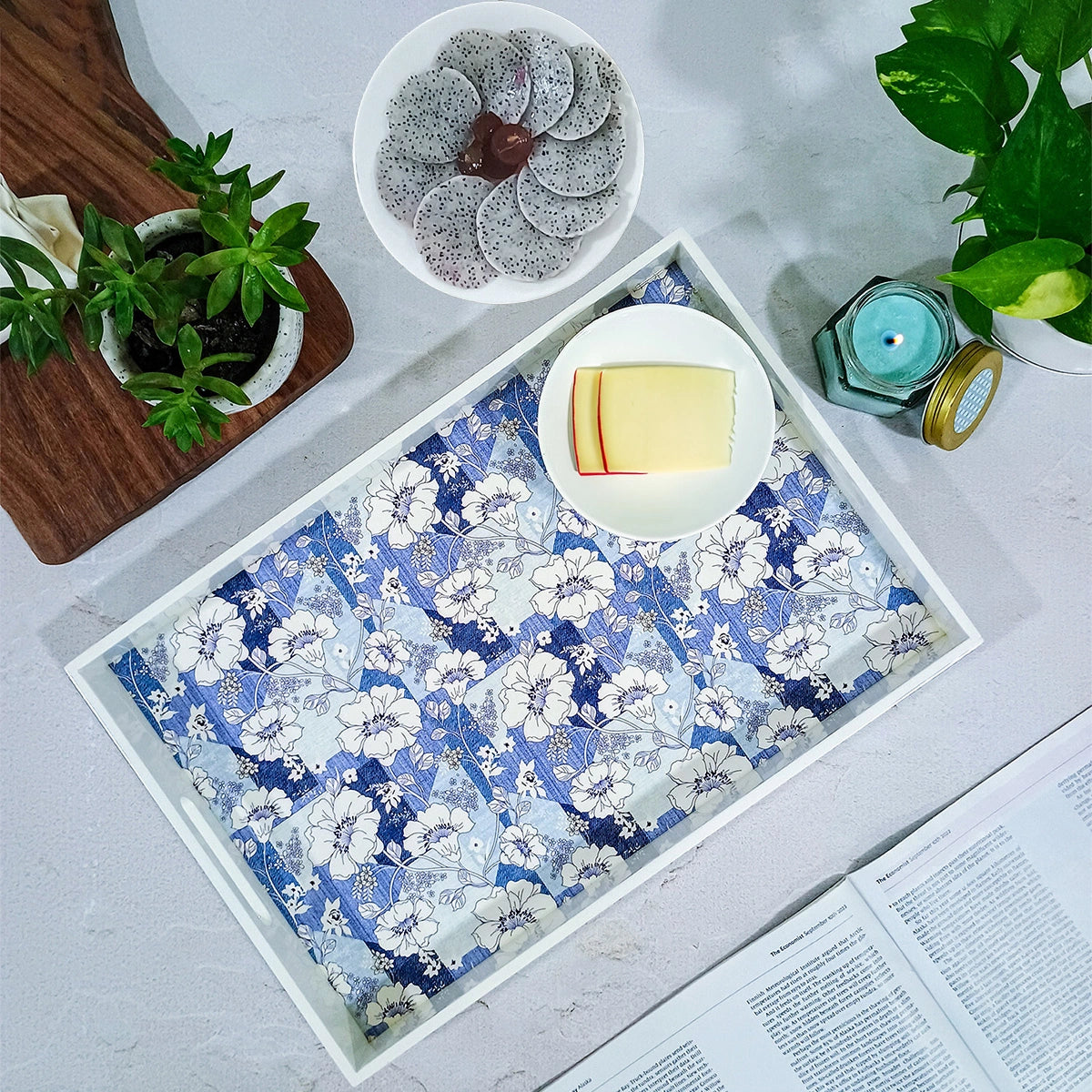 Your Signature Style ~ Handcrafted White Petal Splendor Serving Trays 15x10 Inch